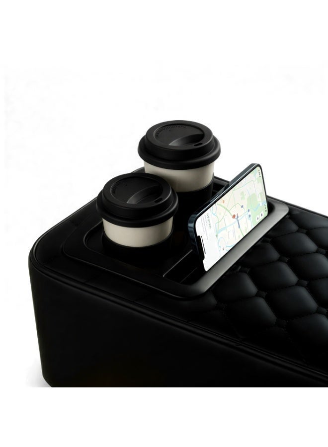 عام مسند ذراع لسيارات النقل جلدي مع حامل أكواب وجيوب للاشياء الصغيره، تصميم مبطن، - اسود - Image 3